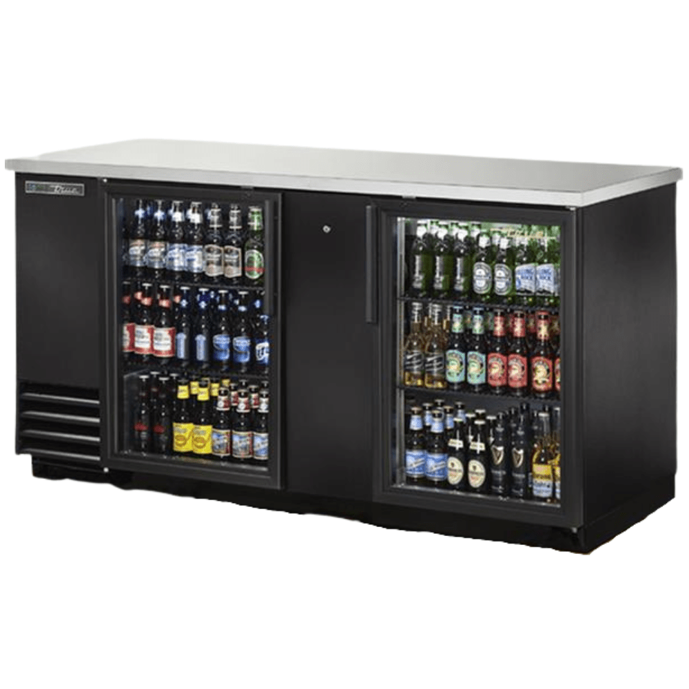 TRUE TBB-3G-HC-LD Refrigerador Contrabarra 2 Puertas Cristal 4 Parrillas Iluminacion Cuerpo Acero Inoxidable Negro -  - true - KitchenMax Store