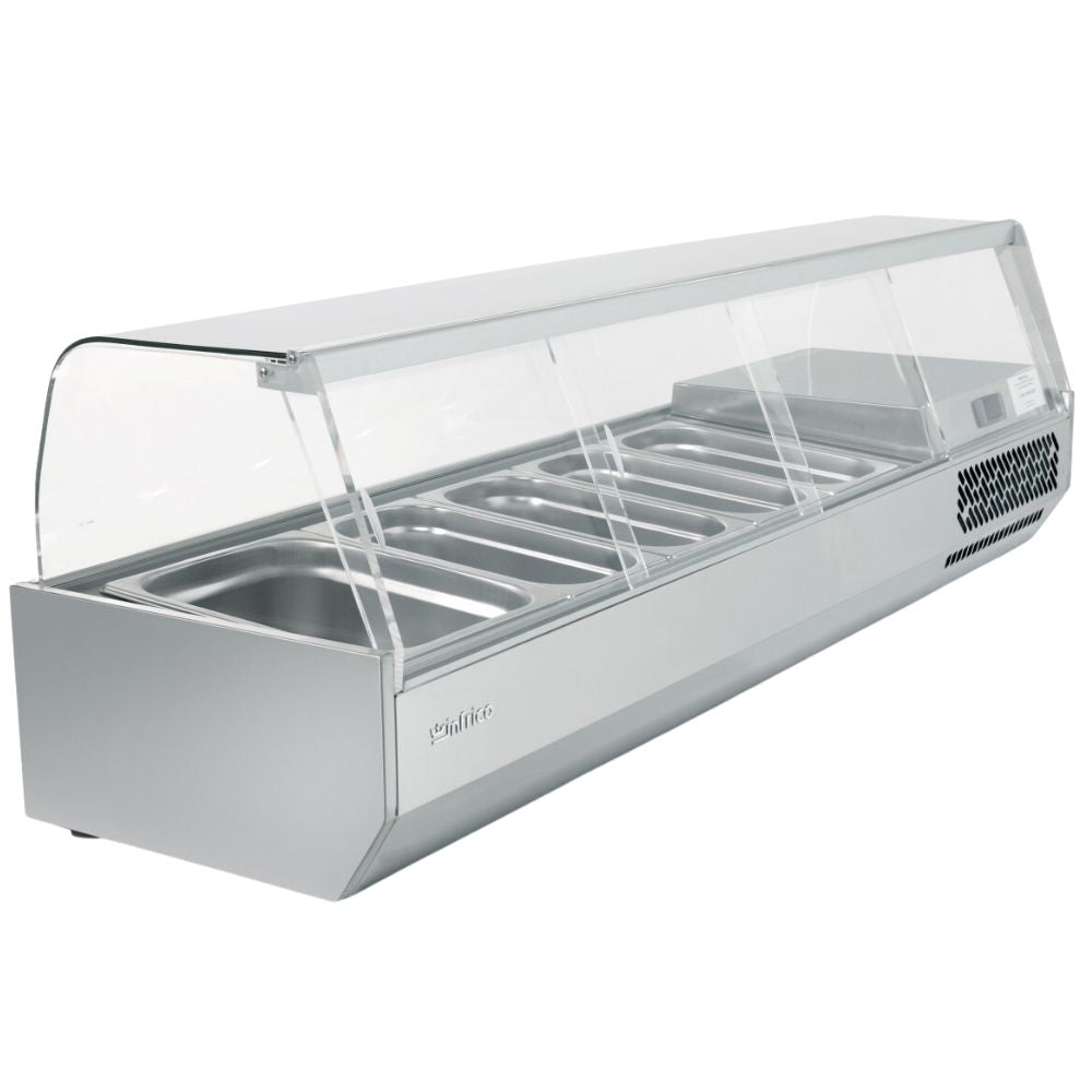 VITRINA INFRICO VIP1490 B1/CR | Vitrina para Ingredientes | Cristal Curvo | para 5 Insertos | Buffet Comedor Industrial Comida China Sushi Cafeteria Restaurante Bares Tiendas Convivencia Buffet Alimentos 