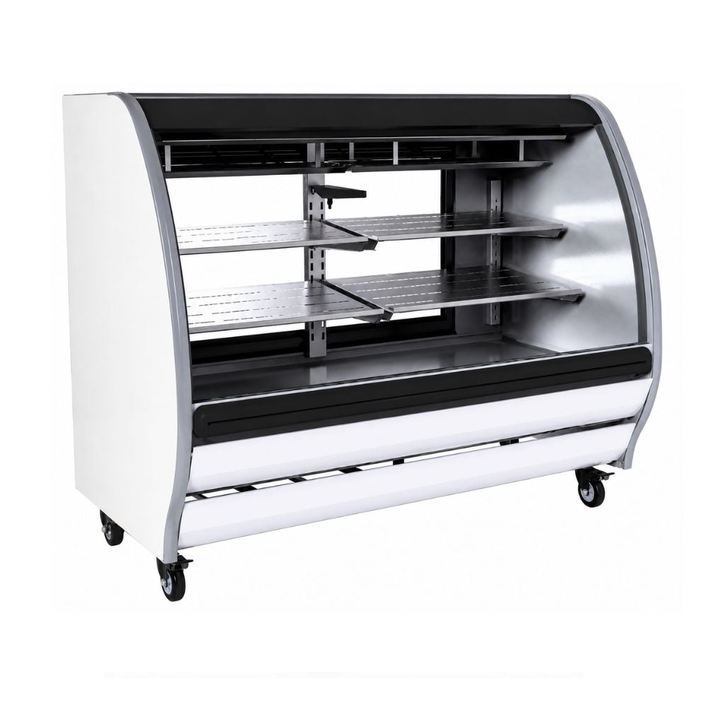 VITRINA TORREY 1029045 TEM150B LS | Vitrina Exhibidora Refrigerada Cristal Curvo | 150 cm | Blanco | para Tienda de Abarrotes Carnicería Comercial
