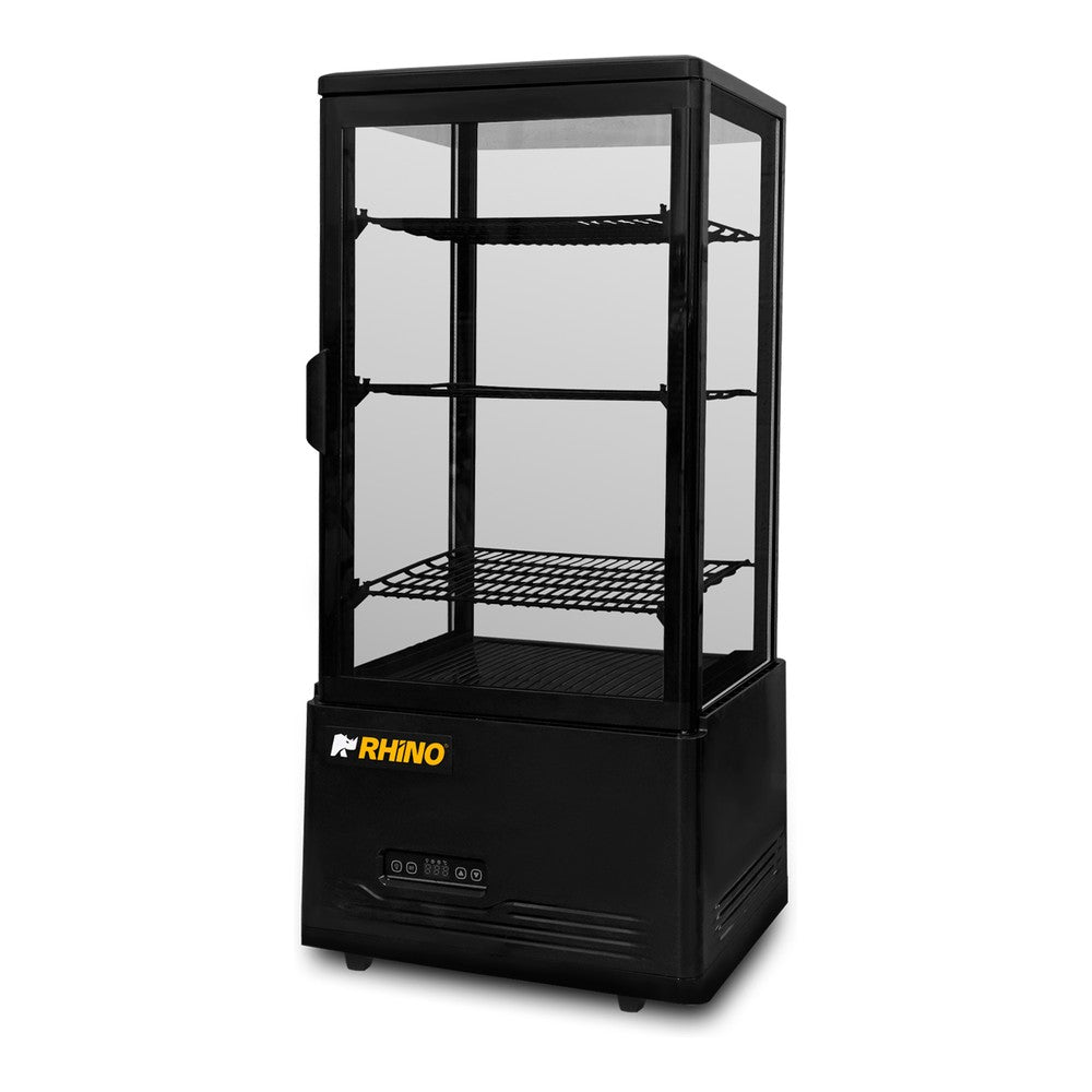 VITRINA REFRIGERADA RHINO VIVEPA-3 | Vitrina Refrigerada Vertical Panorámica | Capacidad 80 L | 4 Lados de Vidrio | Cafetería Pastelería Tienda