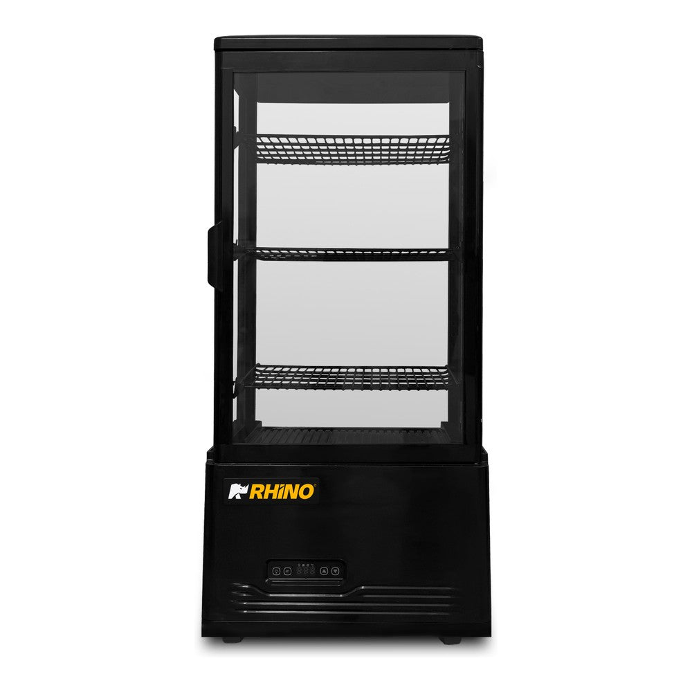 VITRINA REFRIGERADA RHINO VIVEPA-3 | Vitrina Refrigerada Vertical Panorámica | Capacidad 80 L | 4 Lados de Vidrio | Cafetería Pastelería Tienda