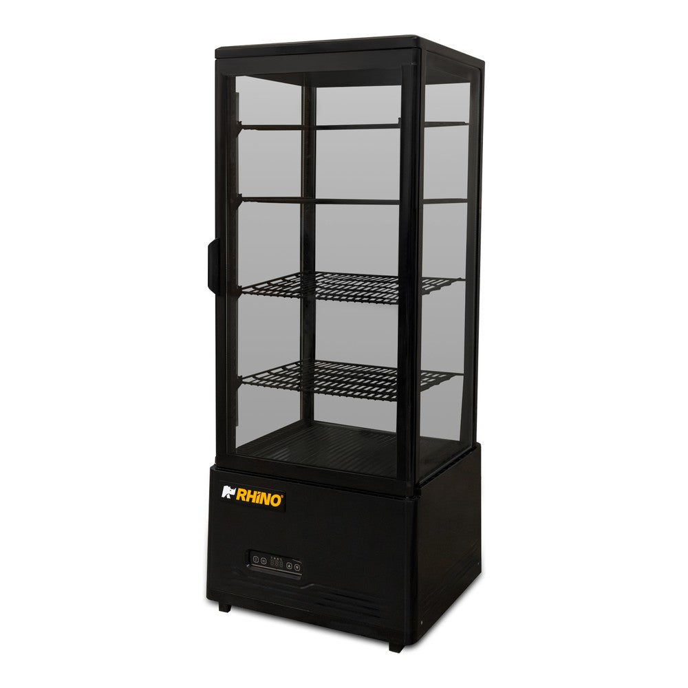 VITRINA REFRIGERADA RHINO VIVEPA-4 | Vitrina Refrigerada Vertical Panorámica | Capacidad 100 L | 4 Lados de Vidrio | Cafetería Pastelería Tienda