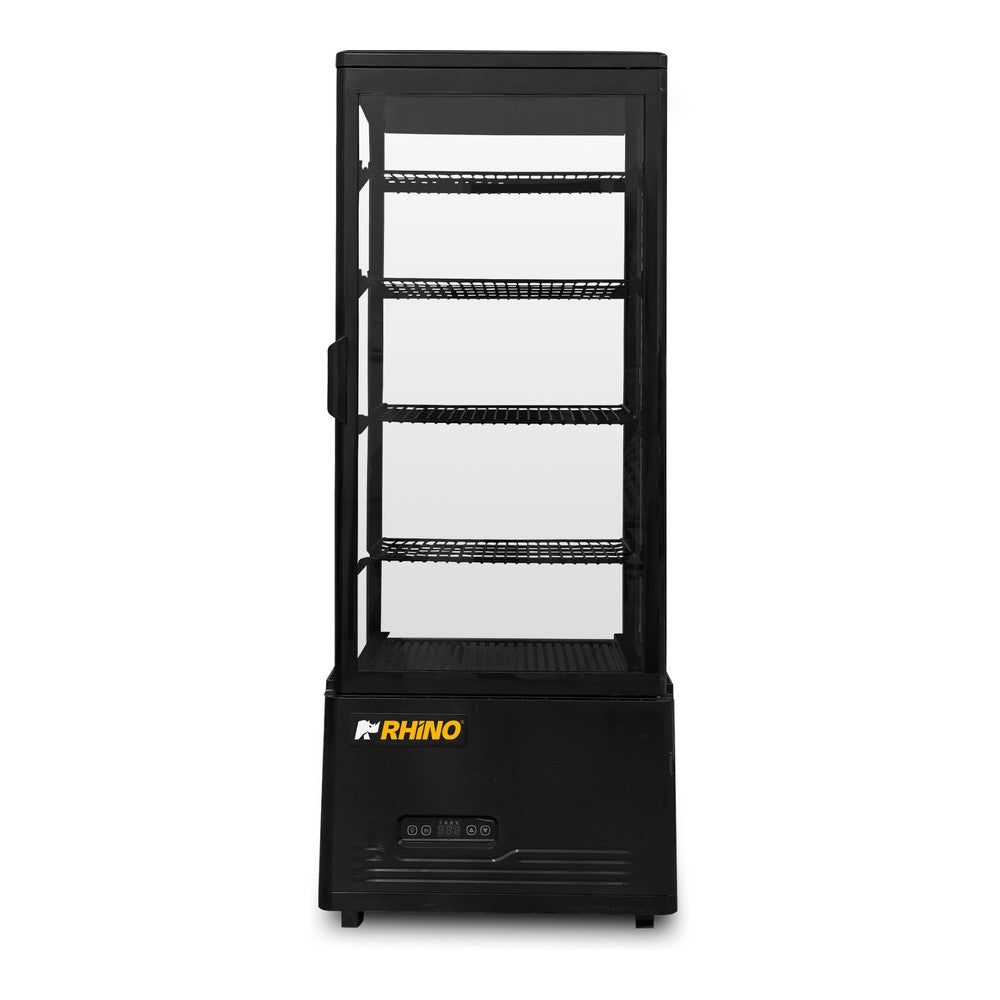 VITRINA REFRIGERADA RHINO VIVEPA-4 | Vitrina Refrigerada Vertical Panorámica | Capacidad 100 L | 4 Lados de Vidrio | Cafetería Pastelería Tienda