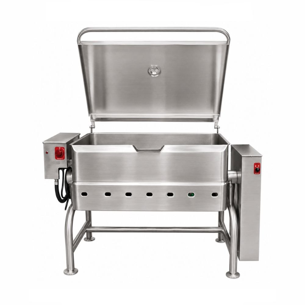 Sartén Madipsa S120G a gas, 120 litros, acero inoxidable 304, tapa embisagrada, volteo automático, para restaurantes hoteles banquetes y cocina industrial