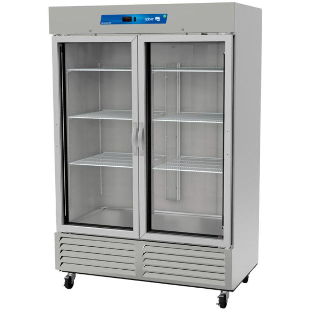 Asber ARF-37-G HC Congelador Vertical 2 Puertas Cristal 6 Parrillas Acero Inoxidable - Congeladores - Asber - KitchenMax Store