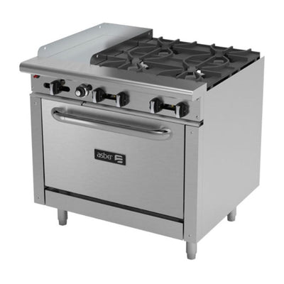 Asber Aemr-G12-B4-36 Estufa Maestra 4 Quemadores Abiertos Plancha Horno para Restaurante Cocina Industrial Cocinas Fondas Restaurantes Cenadurias Comedores Industriales Preparación de Alimentos Coccion.  KitchenMax.Store. Envíos seguros a todo México. Cotiza hoy mismo. 