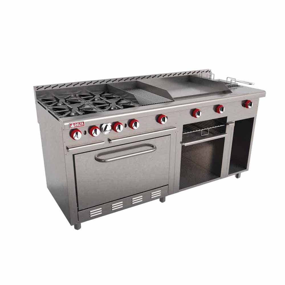 Delta Aquiles EM-H Estufa 4 Quemadores Abiertos 1 Asador 1 Freidor 1 Gratinador 1 Horno 1 Plancha -  - Delta - KitchenMax Store