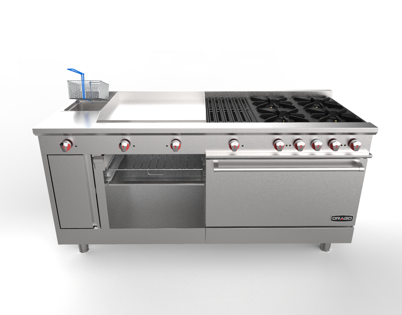 Drago UNIVERSAL Estufa 4 Quemadores Asador Radiante Freidor Gratinador Plancha 1 ft Acero Inoxidable -  - Drago - KitchenMax Store