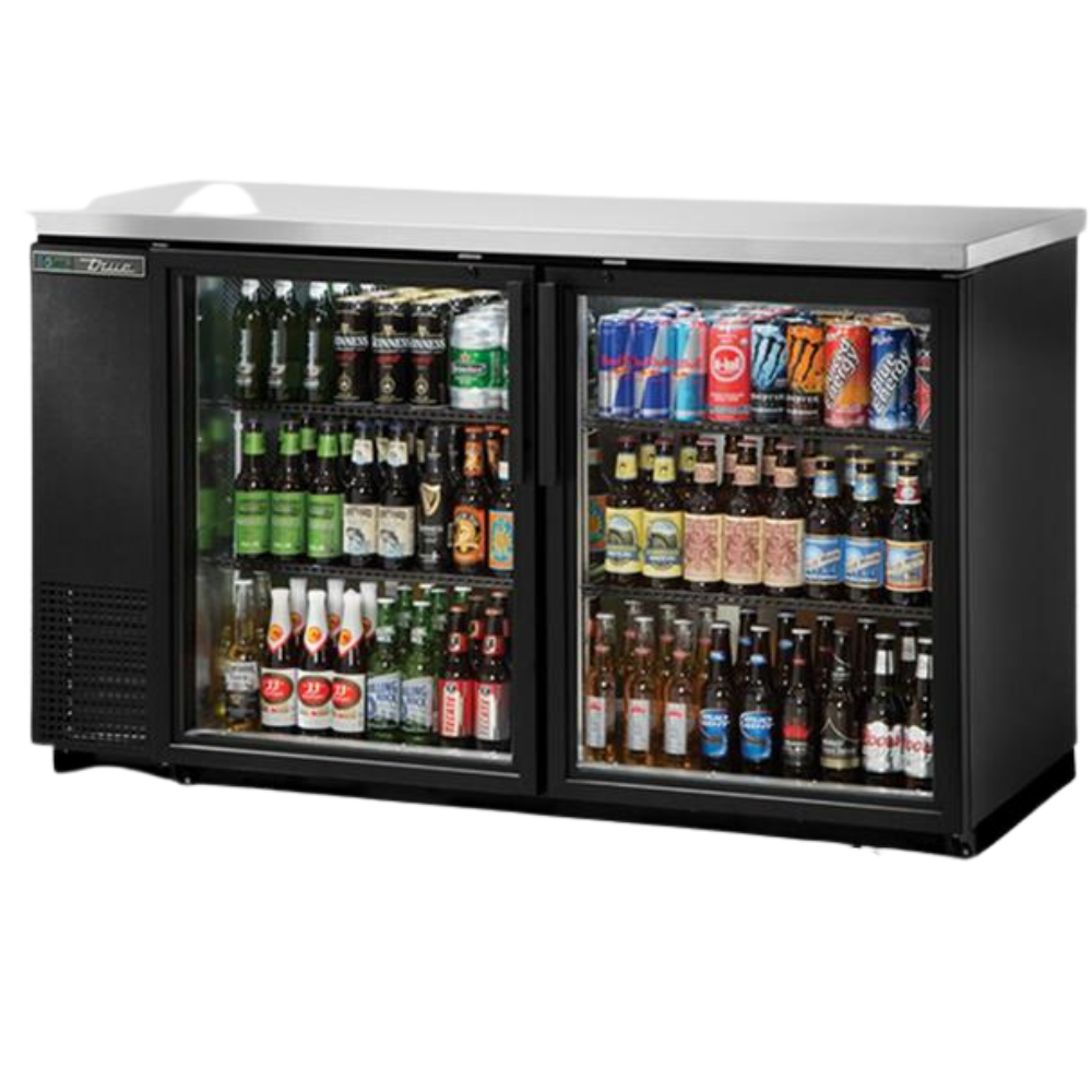 TRUE TBB-24-60G-HC-LD Refrigerador Contrabarra 2 Puertas Cristal 4 Parrillas Iluminacion Cuerpo Acero Inoxidable Negro -  - true - KitchenMax Store